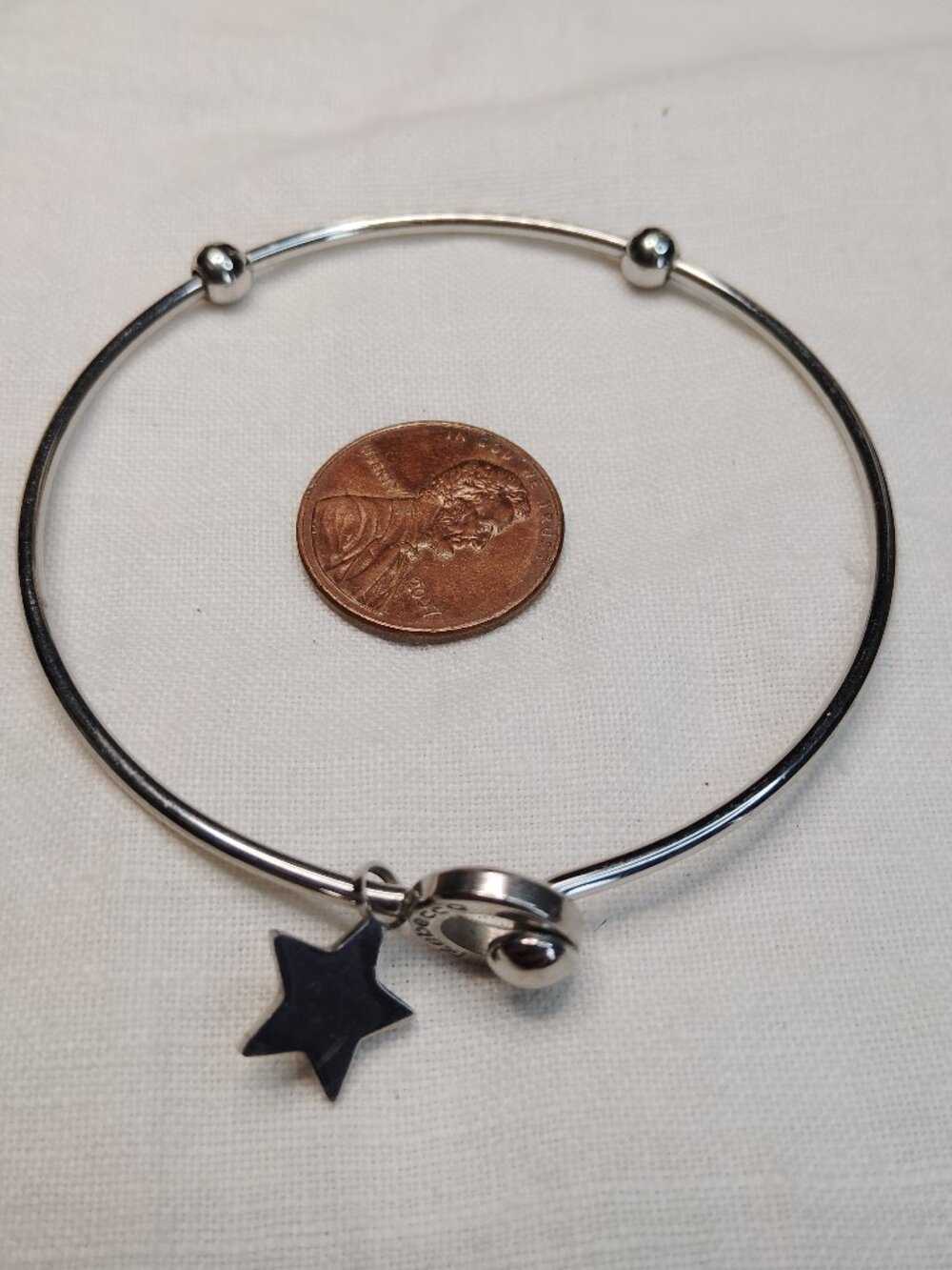 Rebecca Signed Bangle • Silver Tone • Star Charm